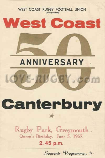 1957 West Coast (NZ) v Canterbury  Rugby Programme